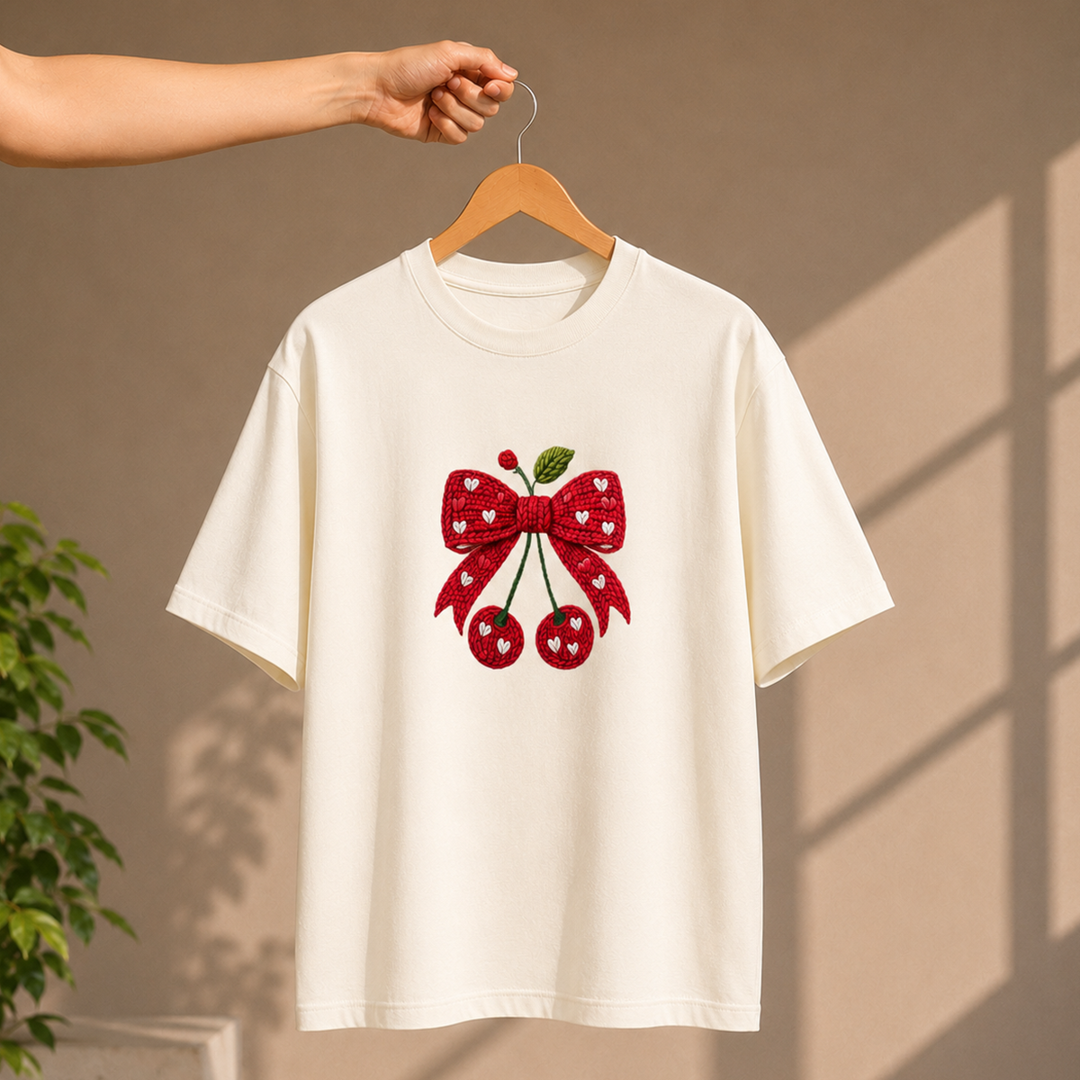Cherry Bow Oversized French Terry T-Shirt – 240 GSM