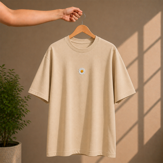 Daisy Bloom Oversized French Terry T-Shirt – 240 GSM
