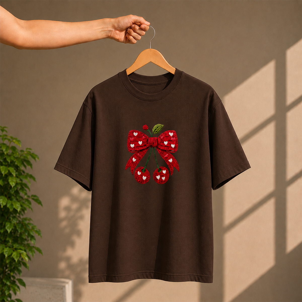 Cherry Bow Oversized French Terry T-Shirt – 240 GSM