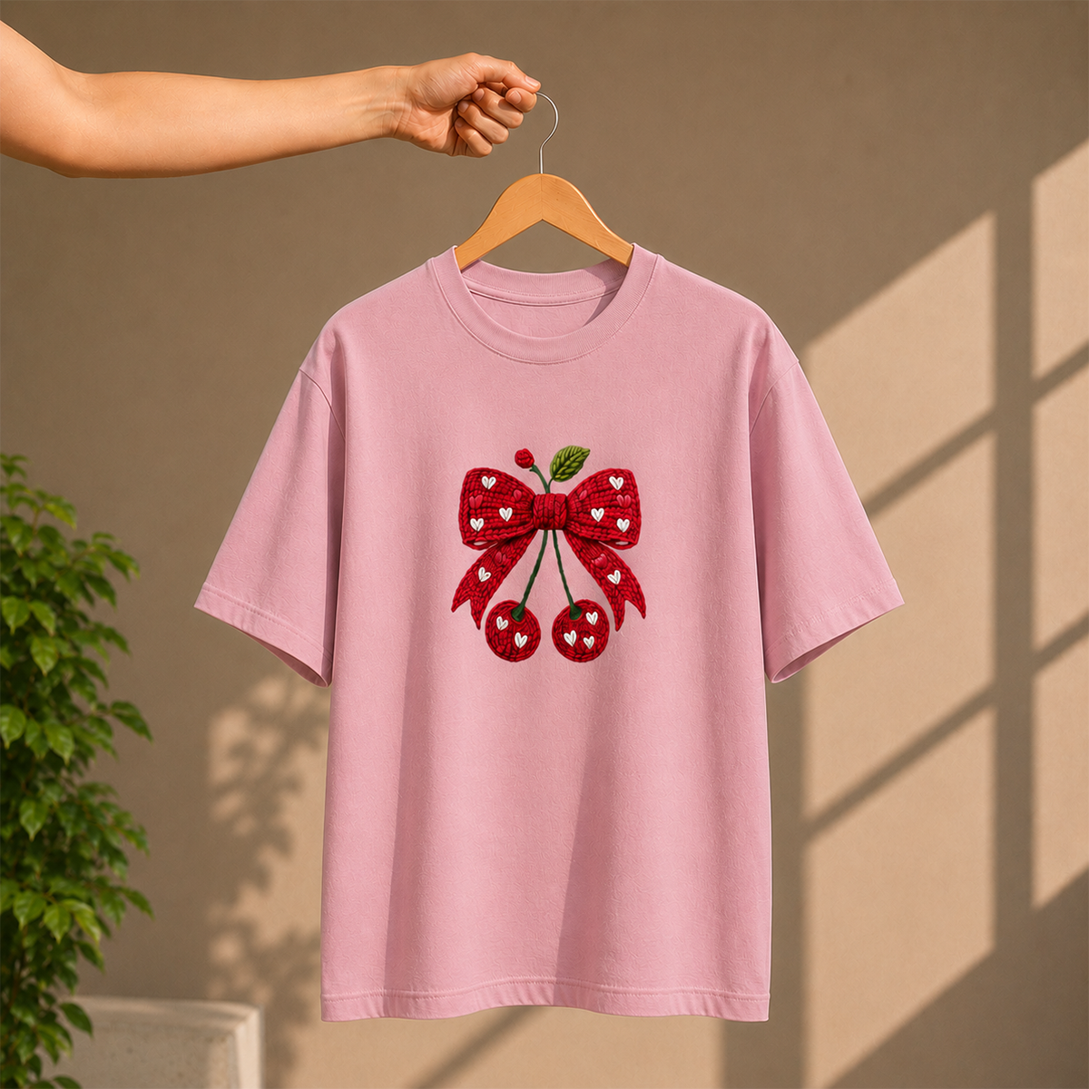 Cherry Bow Oversized French Terry T-Shirt – 240 GSM