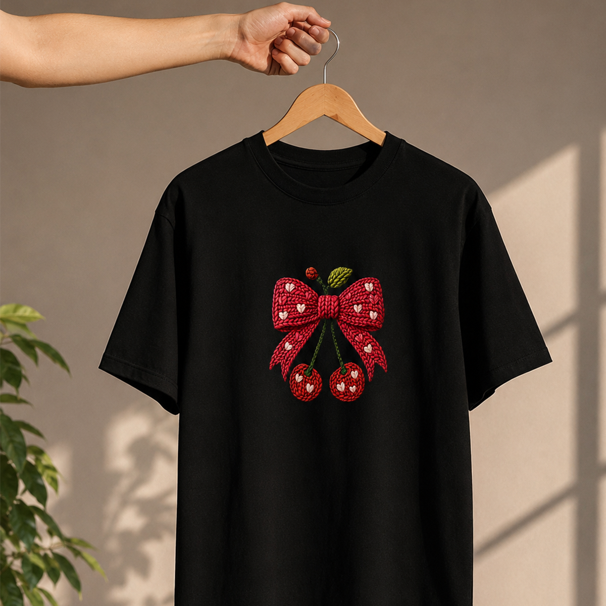Cherry Bow Oversized French Terry T-Shirt – 240 GSM