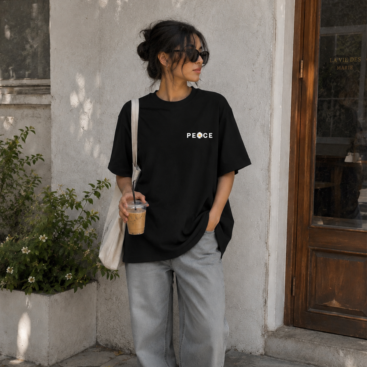 Peace Daisy Oversized French Terry T-Shirt – 240 GSM