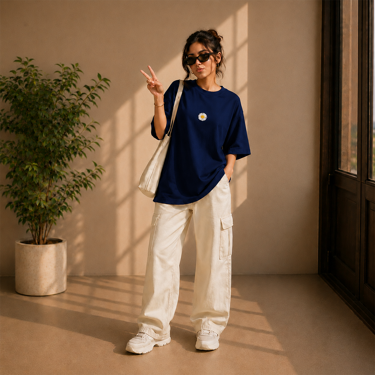 Daisy Bloom Oversized French Terry T-Shirt – 240 GSM