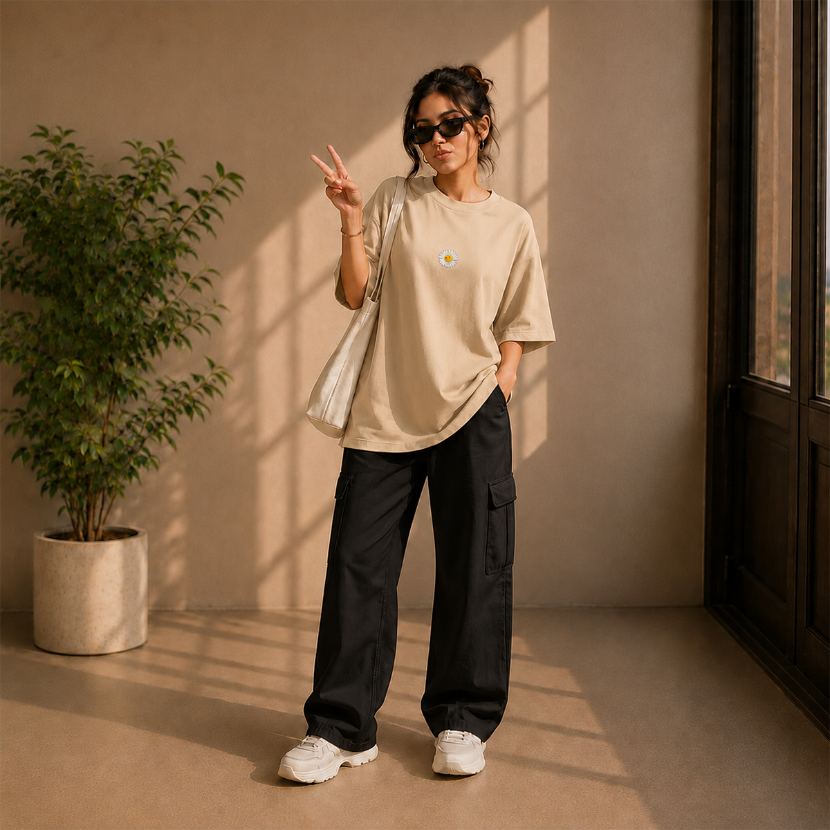 Daisy Bloom Oversized French Terry T-Shirt – 240 GSM
