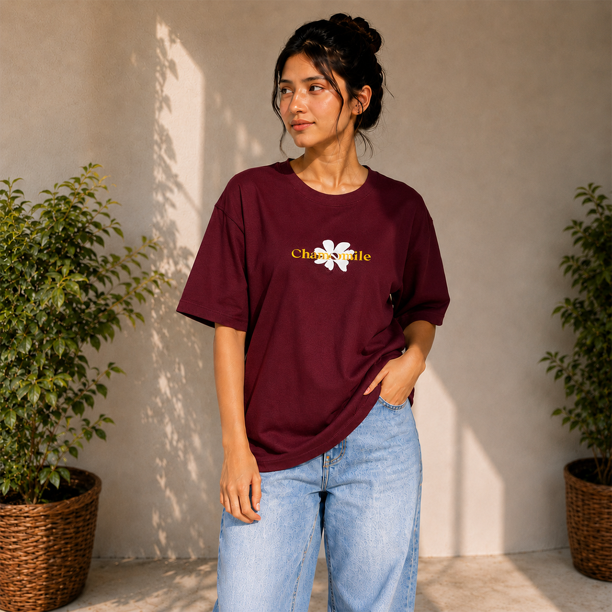 Chamomile Daisy Oversized T-Shirt | 240 GSM French Terry Cotton ⭐