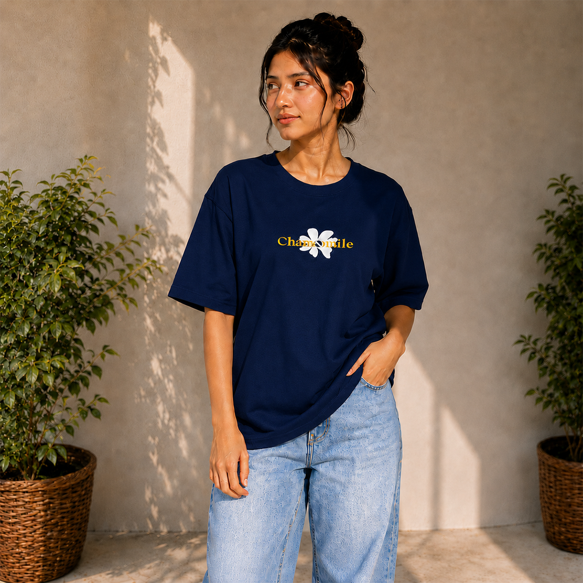 Chamomile Daisy Oversized T-Shirt | 240 GSM French Terry Cotton ⭐
