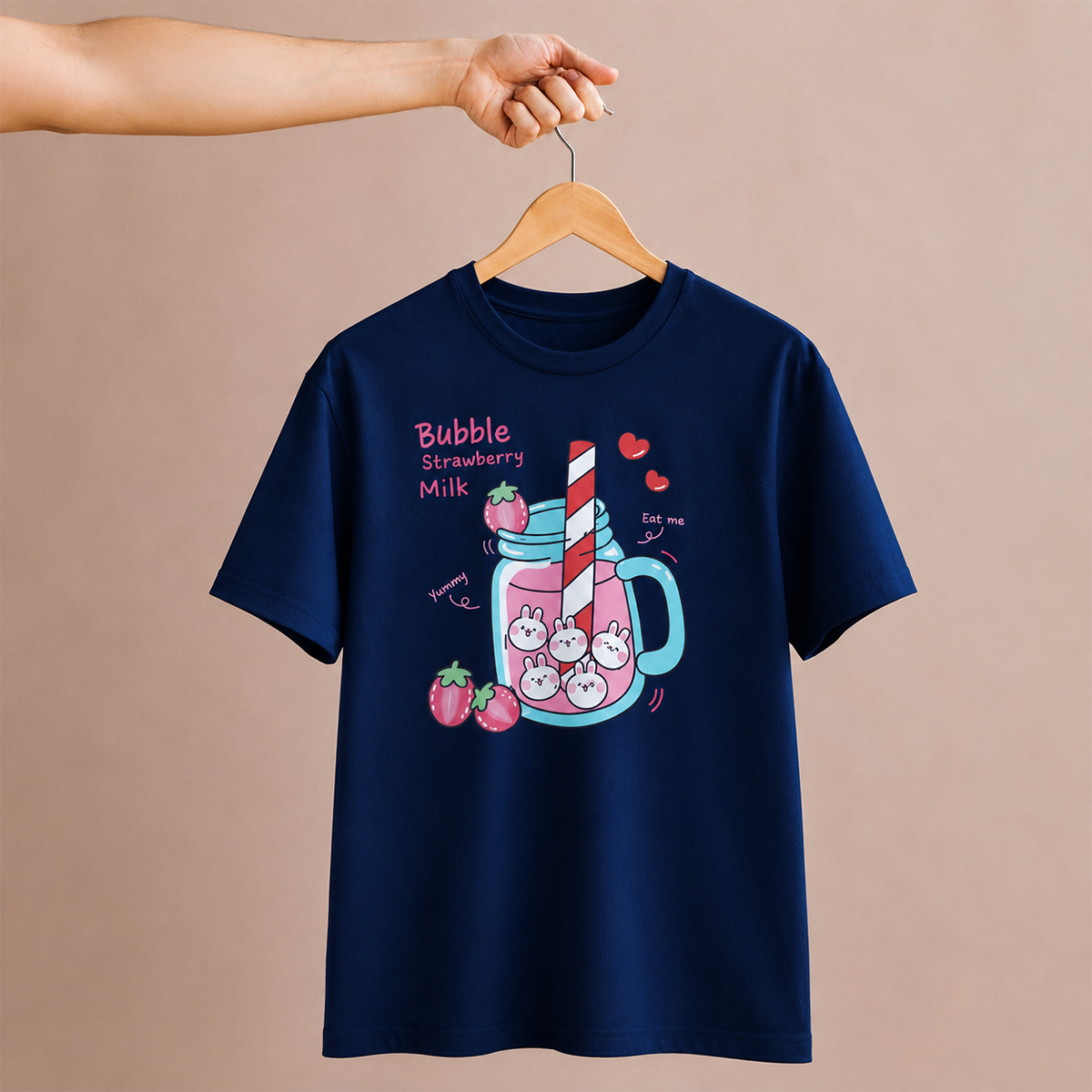 Bubble Strawberry Milk Bunny Oversized T-Shirt | 240 GSM French Terry